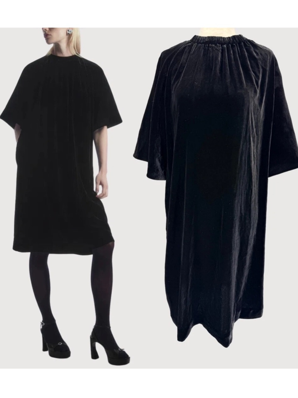 COS Black Velvet Midi Shift Dress, SZ. 4…NEW!